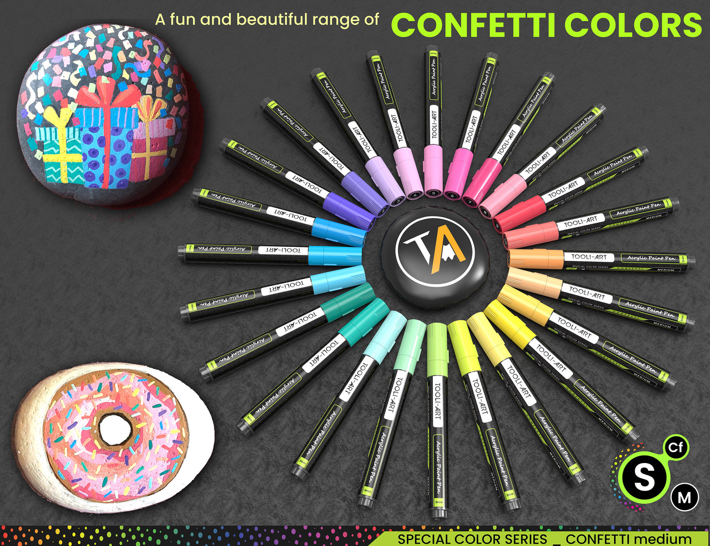 24 Confetti Colors Acrylic Paint Pens Markers Set 3mm Medium Tip