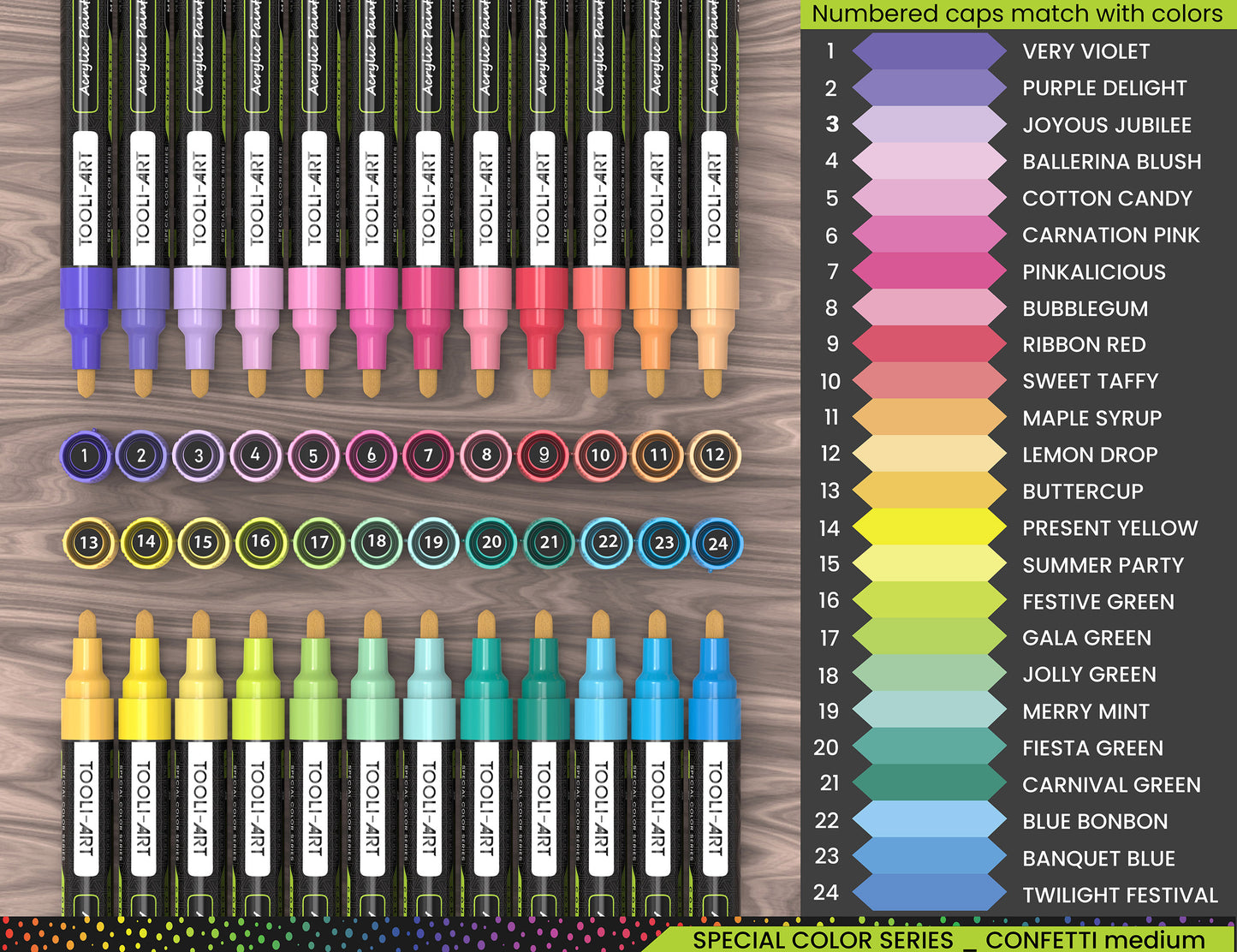24 Confetti Colors Acrylic Paint Pens Markers Set 3mm Medium Tip