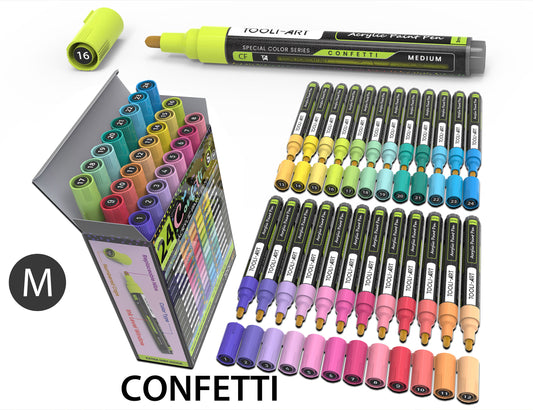 24 Confetti Colors Acrylic Paint Pens Markers Set 3mm Medium Tip