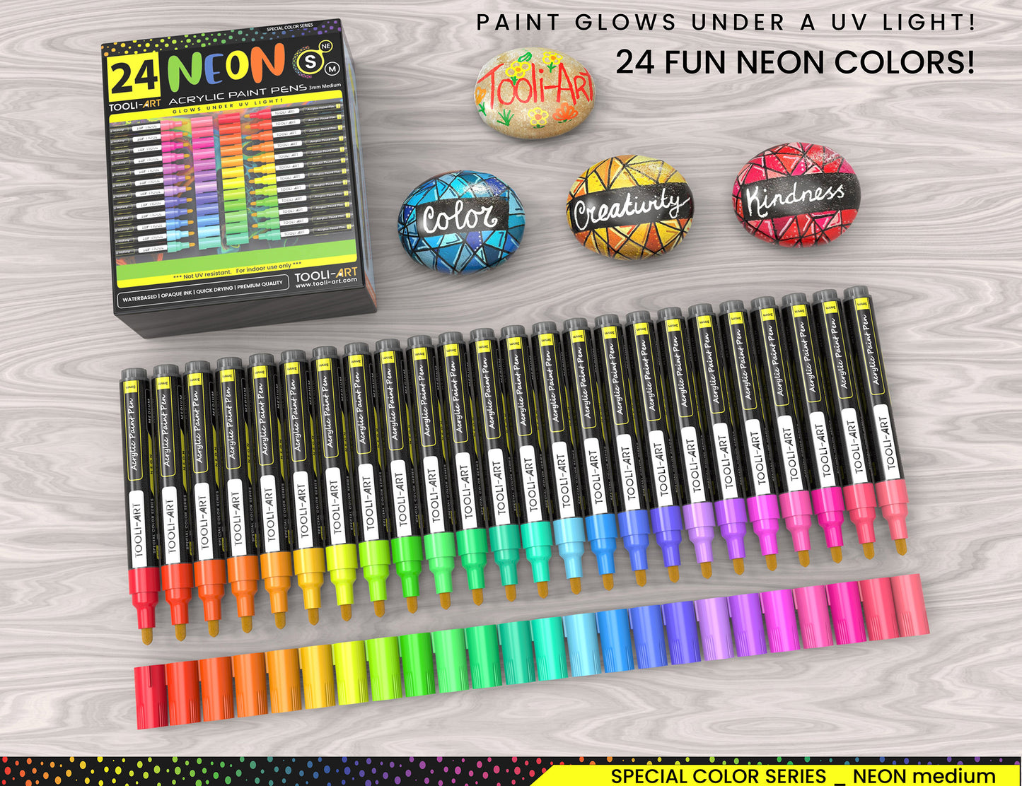 24 Neon Fluorescent Acrylic Paint Pens Markers Set 3mm (MEDIUM)