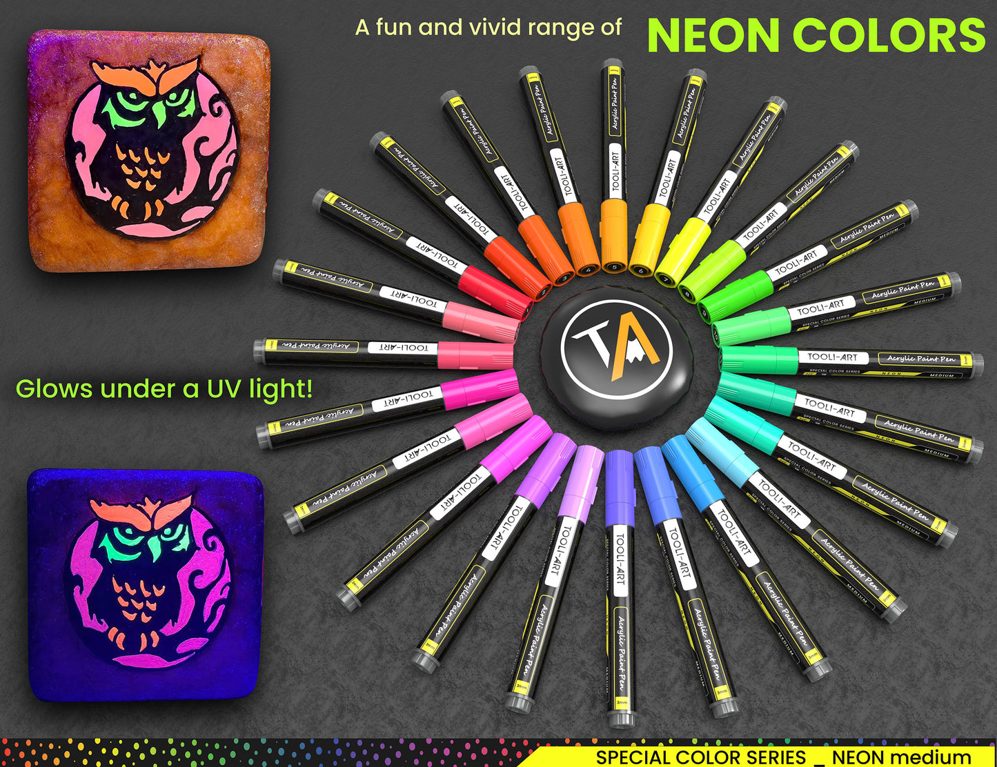 24 Neon Fluorescent Acrylic Paint Pens Markers Set 3mm (MEDIUM)