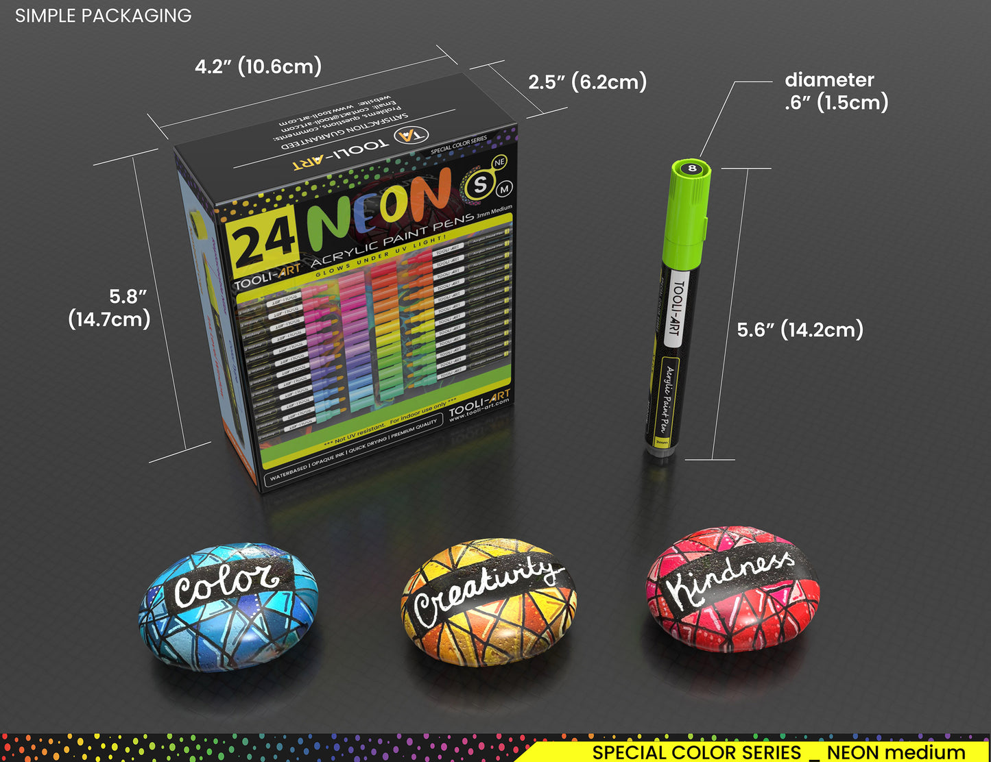 24 Neon Fluorescent Acrylic Paint Pens Markers Set 3mm (MEDIUM)