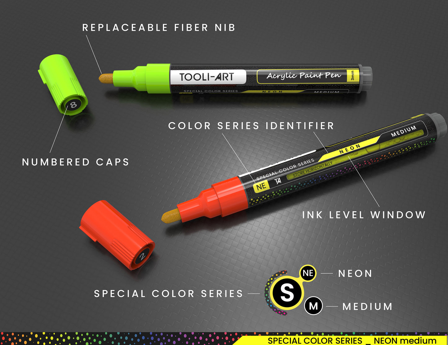 24 Neon Fluorescent Acrylic Paint Pens Markers Set 3mm (MEDIUM)