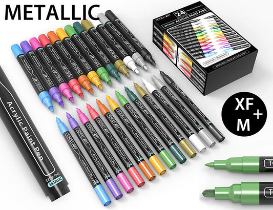 TOOLI-ART Metallic Acrylic Paint Pens 24 Marker Set (0.7mm EXTRA FINE + 3.0mm MEDIUM)