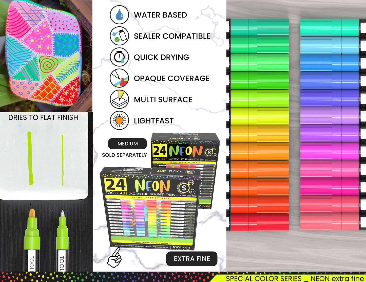 24 Neon Fluorescent Acrylic Paint Pens Markers Set 0.7mm (EXTRA FINE)