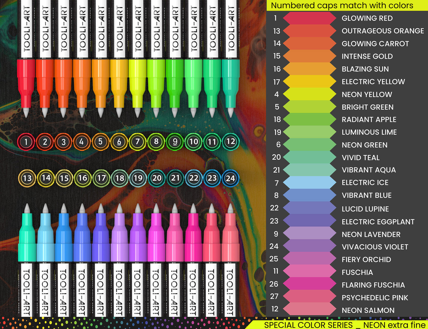 24 Neon Fluorescent Acrylic Paint Pens Markers Set 0.7mm (EXTRA FINE)