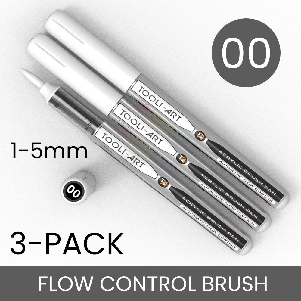 Flow Control Acrylic Brush Pens 1-5mm Flexible Tip: 3-Pack, Your Choice of Any 1 Color