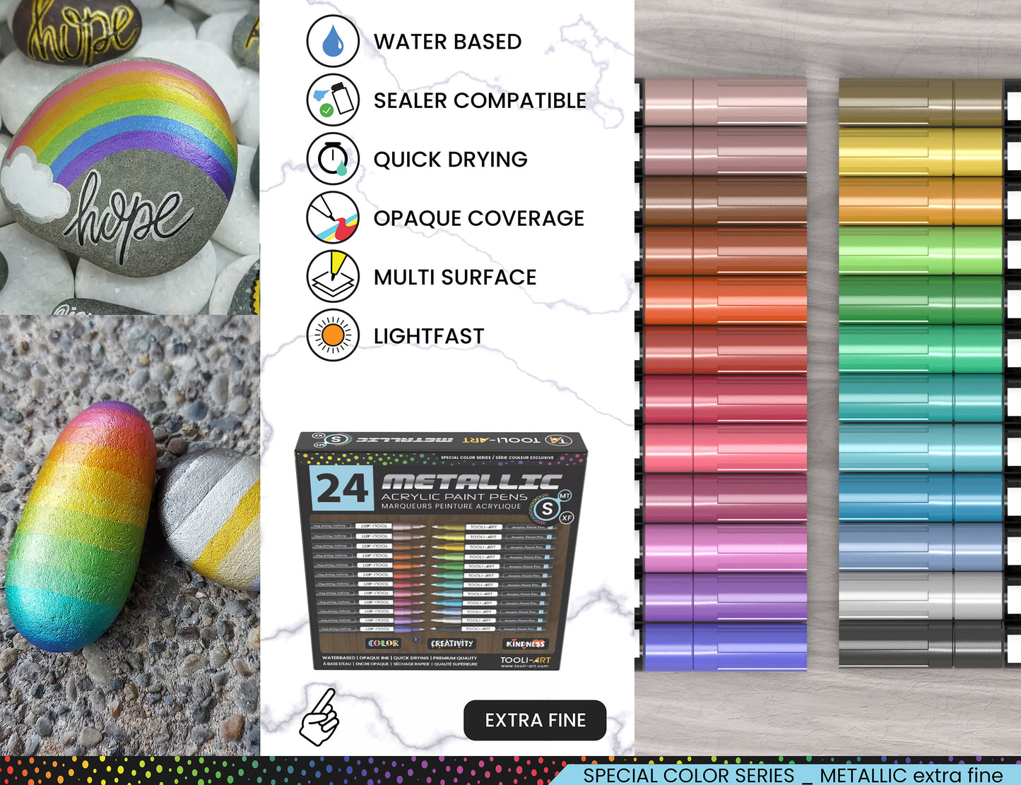 24 Metallic Acrylic Paint Pens Special Color Series Markers 0.7mm (EXTRA FINE)