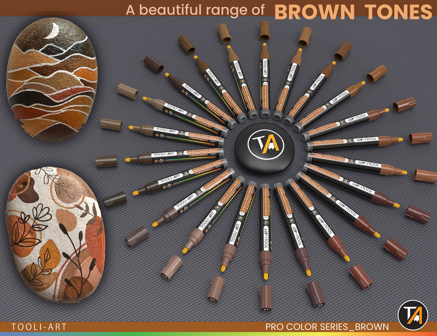 22 Acrylic Paint Pens (BROWNS) Pro Color Series Set (3mm MEDIUM)