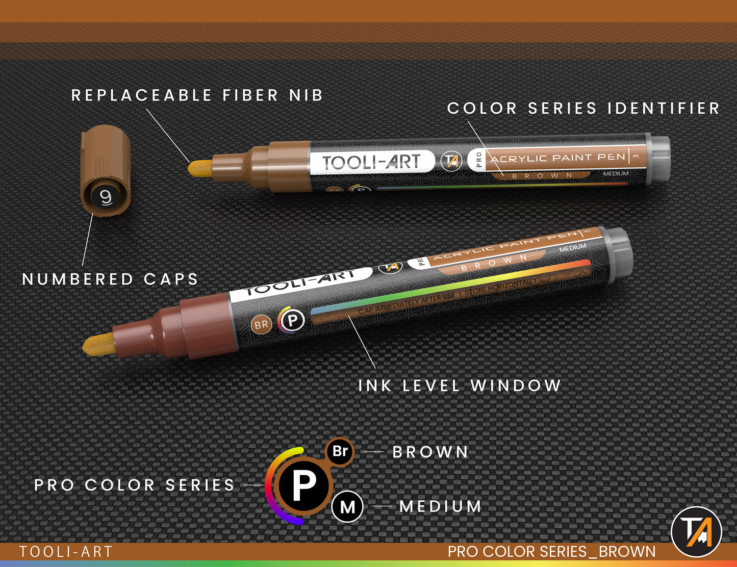 22 Acrylic Paint Pens (BROWNS) Pro Color Series Set (3mm MEDIUM)