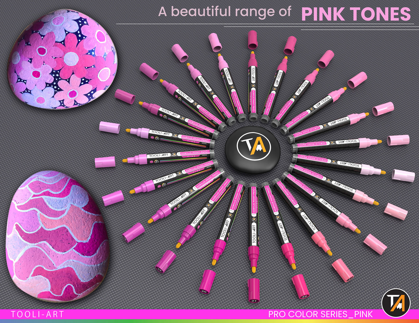 22 Acrylic Paint Pens (PINKS) Pro Color Series Set (3mm MEDIUM)