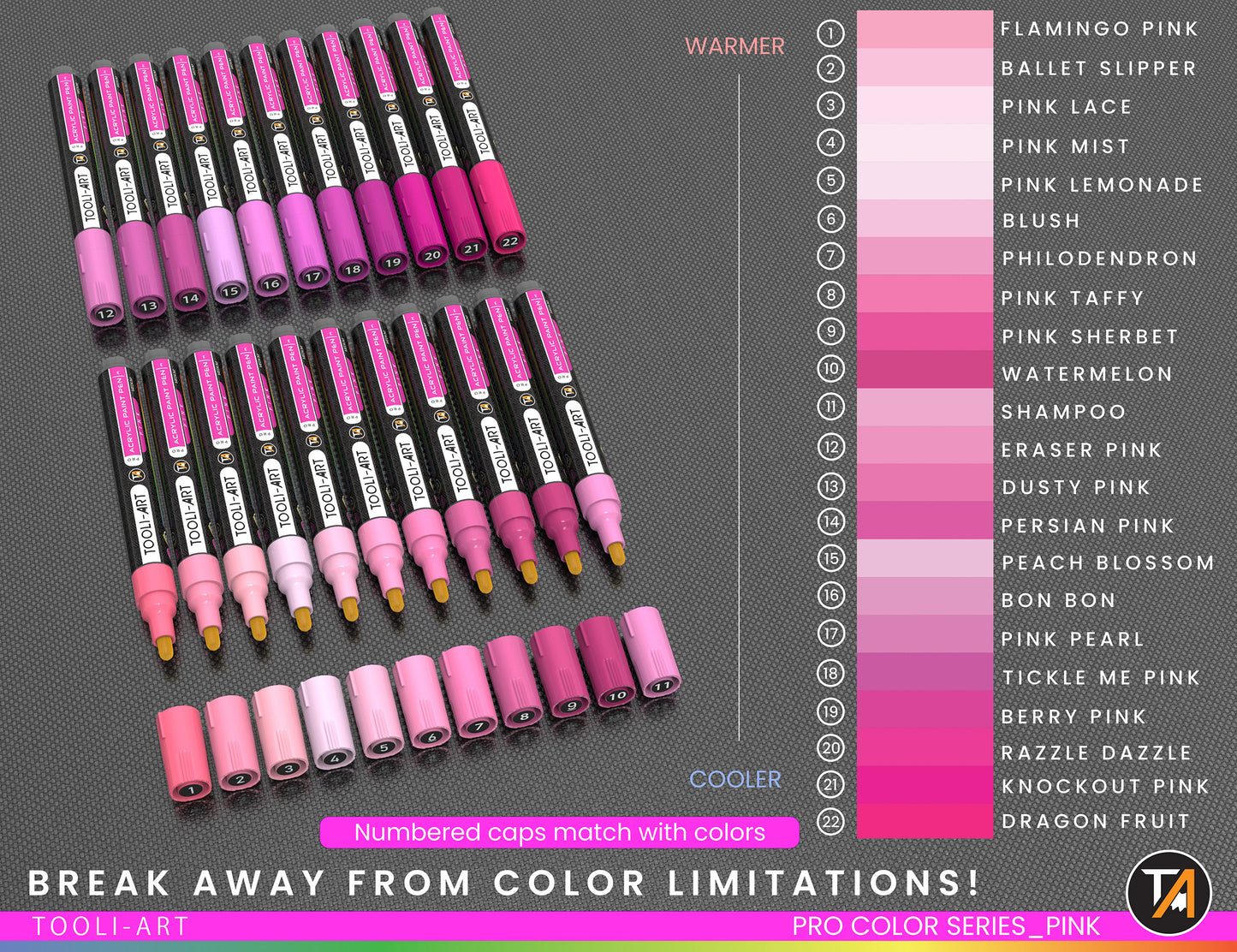 22 Acrylic Paint Pens (PINKS) Pro Color Series Set (3mm MEDIUM)
