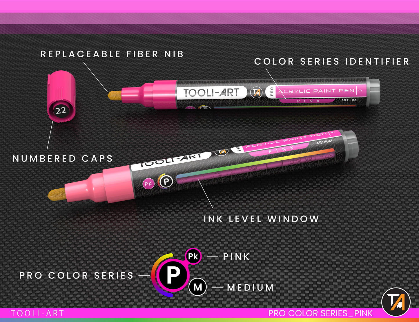 22 Acrylic Paint Pens (PINKS) Pro Color Series Set (3mm MEDIUM)