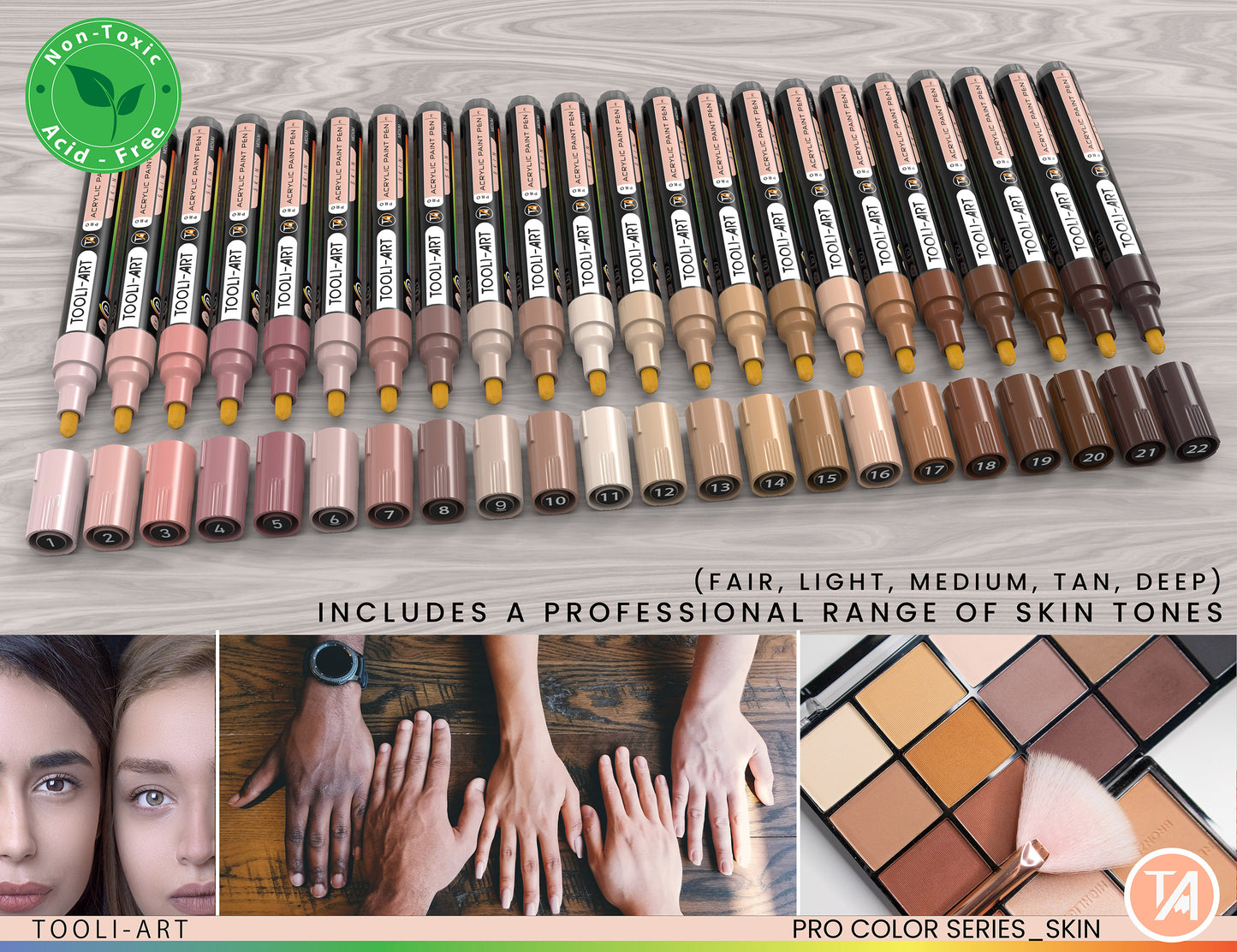 22 Acrylic Paint Pens (SKIN FLESH) Pro Color Series Set (3mm MEDIUM)