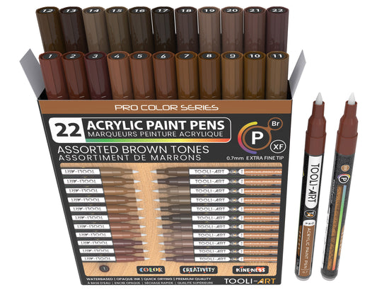 Acrylic Paint Pens 22 Assorted Brown Tones Pro Markers Set 0.7mm Extra Fine