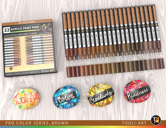 Acrylic Paint Pens 22 Assorted Brown Tones Pro Markers Set 0.7mm Extra Fine