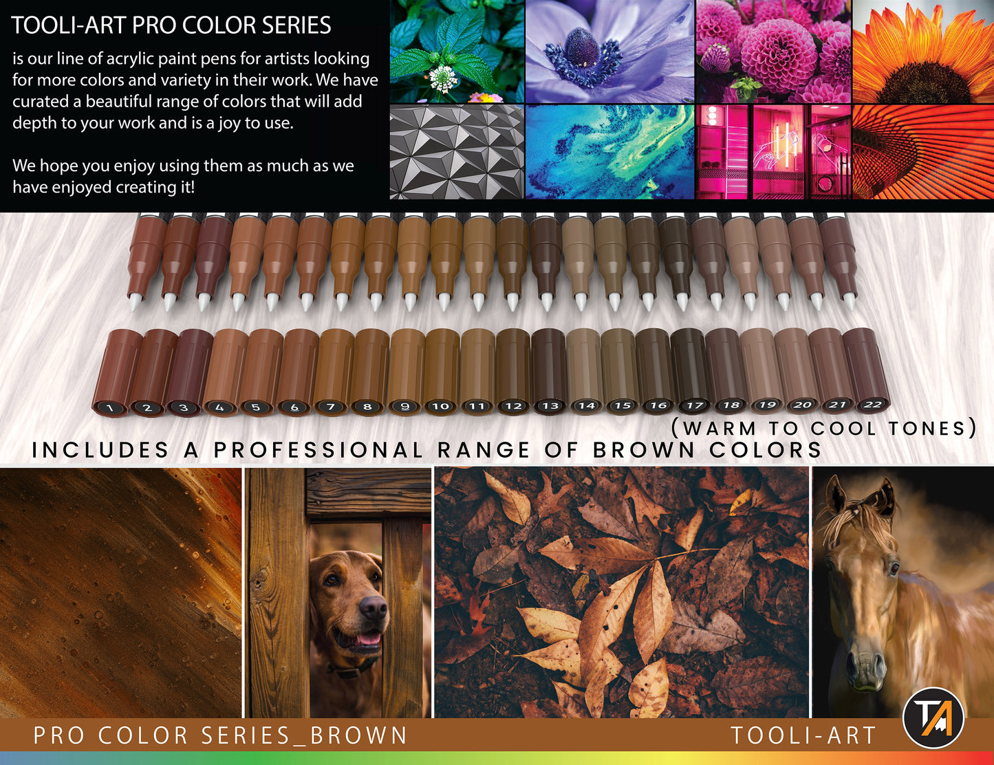 Acrylic Paint Pens 22 Assorted Brown Tones Pro Markers Set 0.7mm Extra Fine