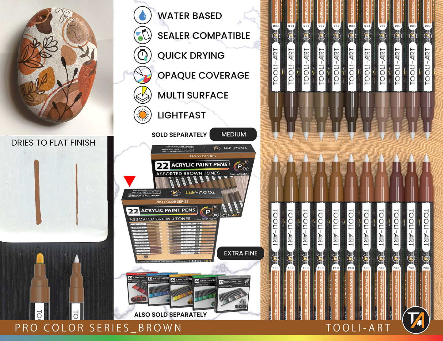 Acrylic Paint Pens 22 Assorted Brown Tones Pro Markers Set 0.7mm Extra Fine