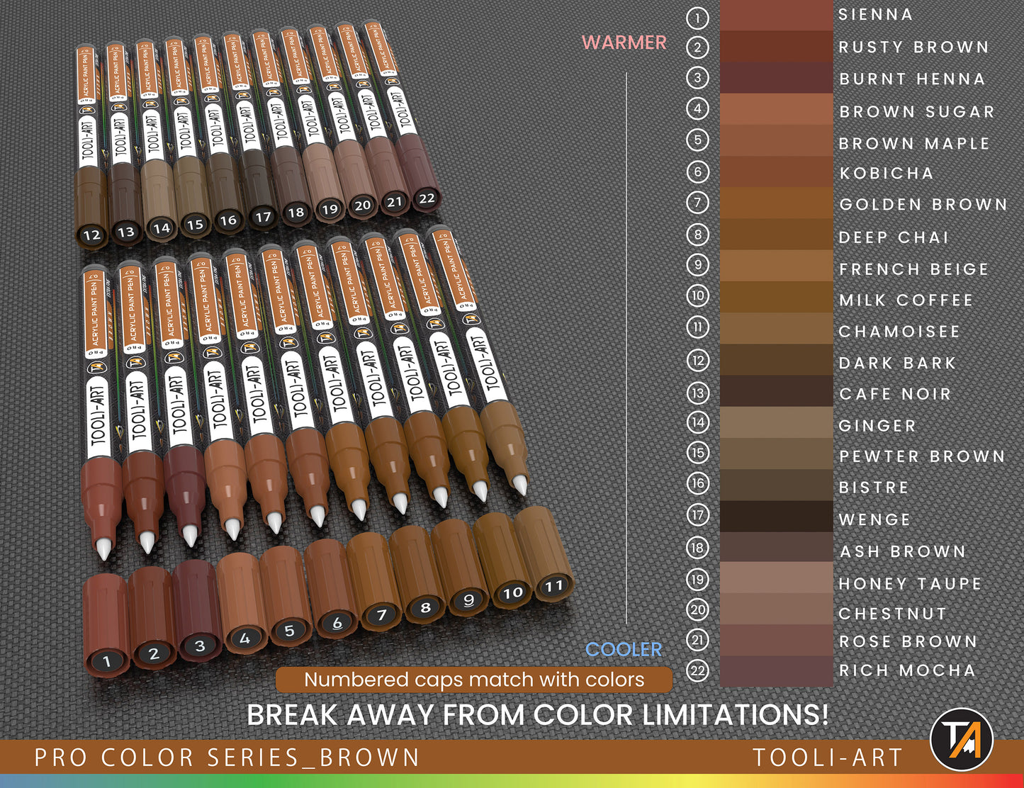 Acrylic Paint Pens 22 Assorted Brown Tones Pro Markers Set 0.7mm Extra Fine