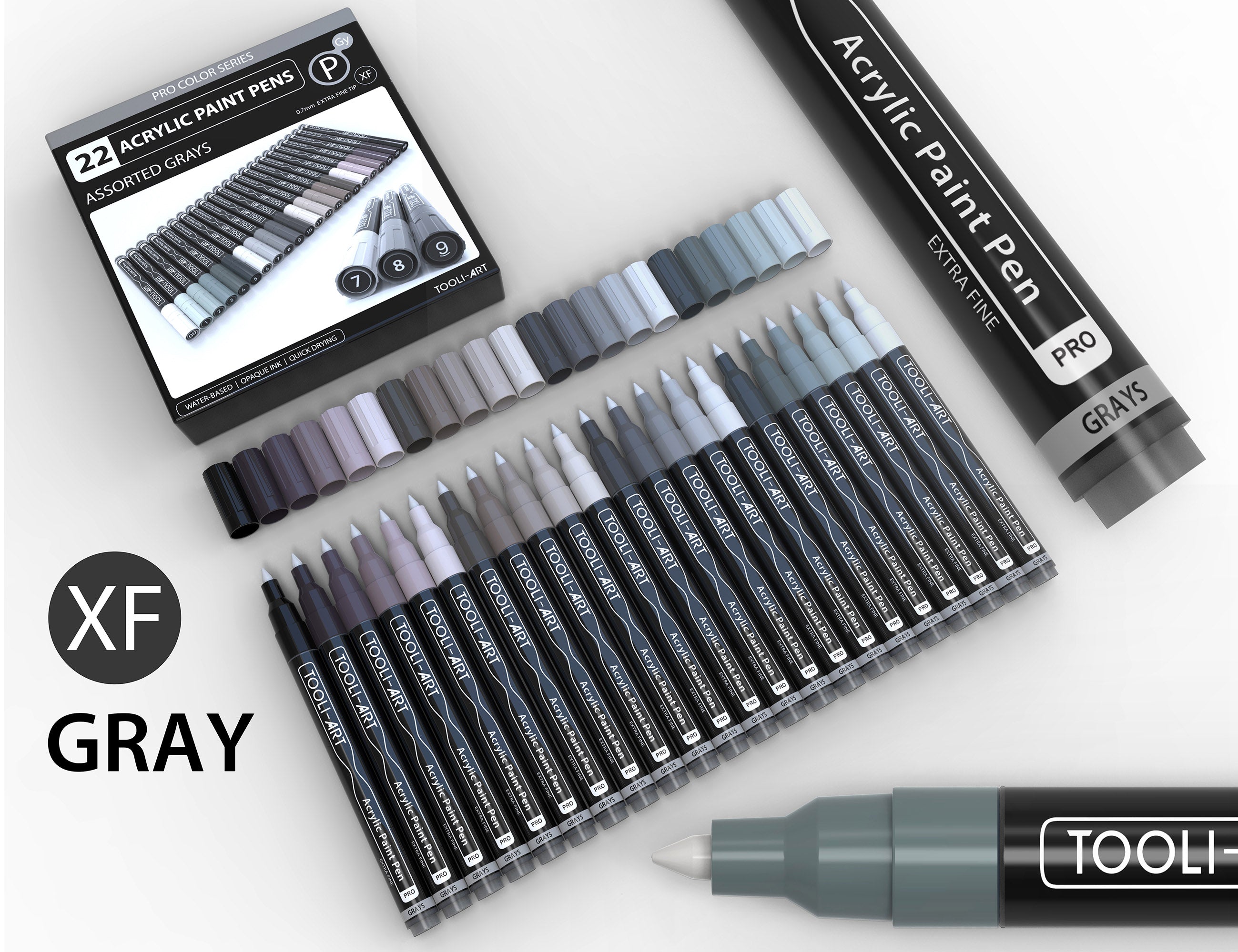 Acrylic Paint Pens 22 Assorted Gray Pro Color Series Specialty Markers