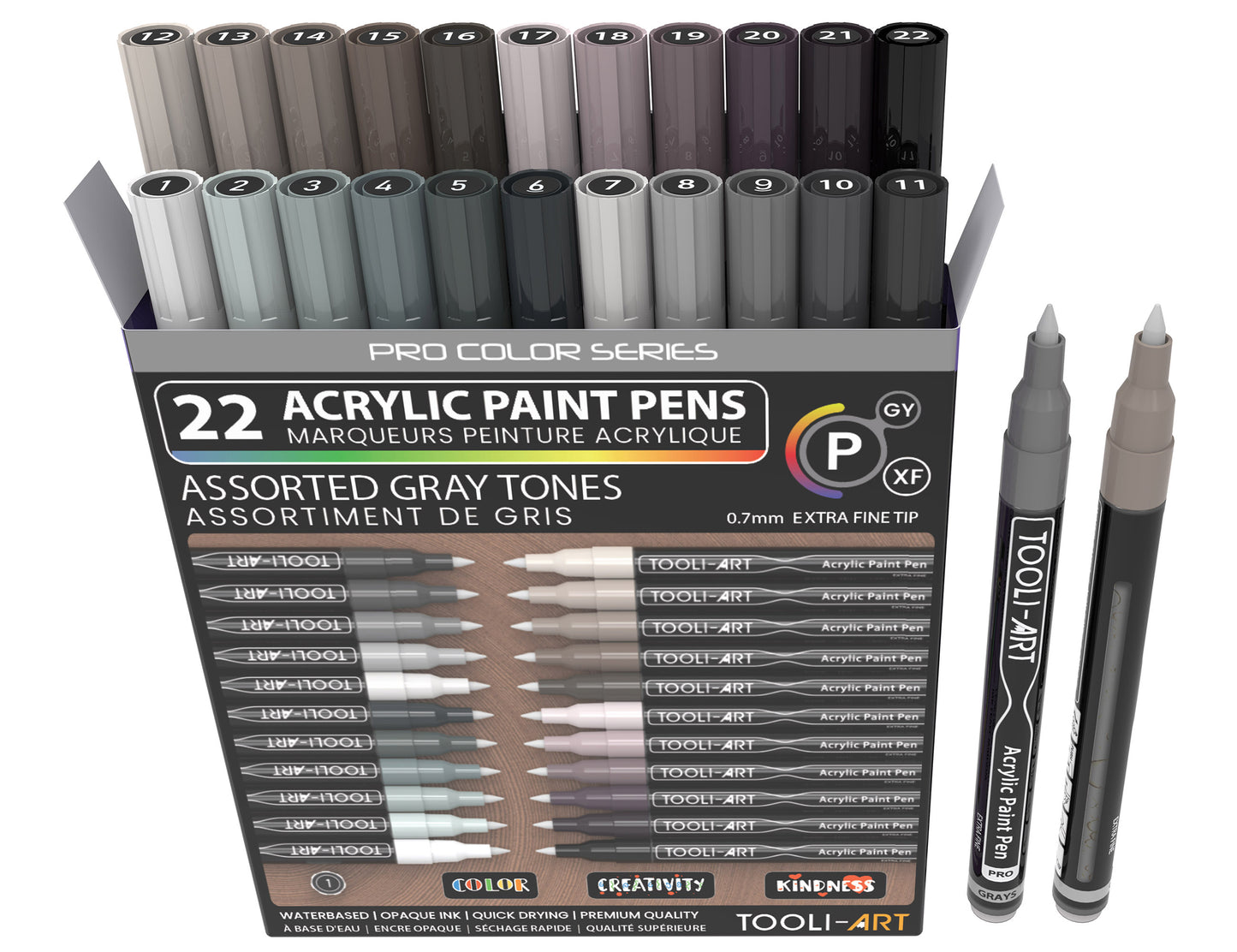 Acrylic Paint Pens 22 Assorted Gray Pro Color Series Specialty Markers Set (0.7mm EXTRA FINE)