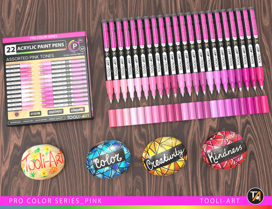 Acrylic Paint Pens 22 Assorted Pink Pro Series Markers Set (0.7mm EXTRA FINE)