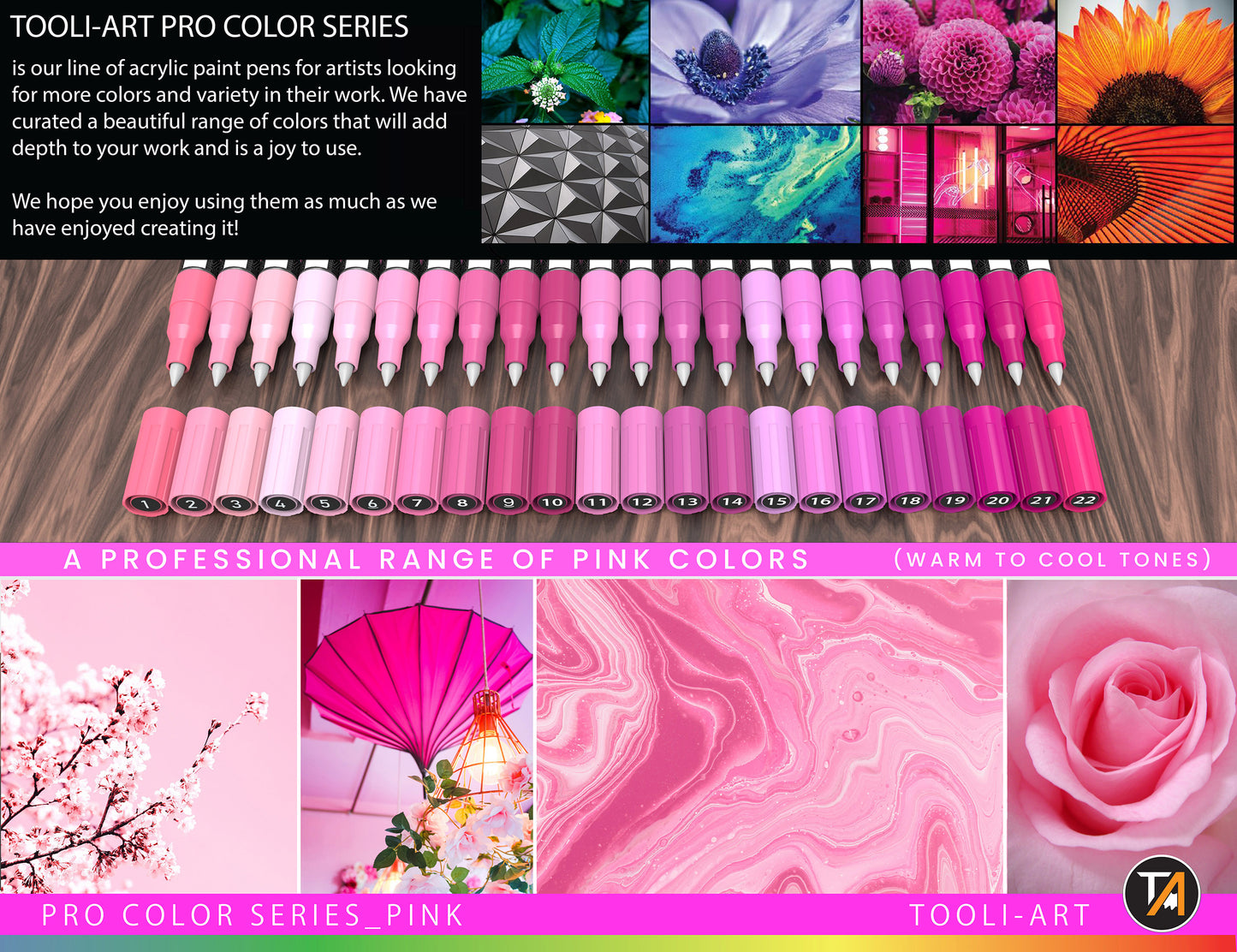 Acrylic Paint Pens 22 Assorted Pink Pro Series Markers Set (0.7mm EXTRA FINE)