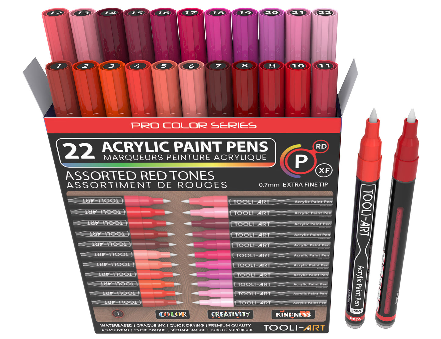 Acrylic Paint Pens 22 Assorted Red And Pink Pro Color Series Specialty Markers Set (0.7mm EXTRA FINE)