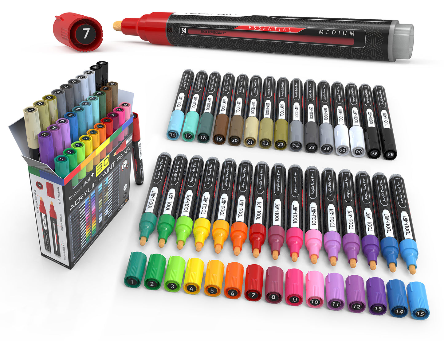 30 Essential Acrylic Paint Pens Assorted Color Set (3mm MEDIUM)