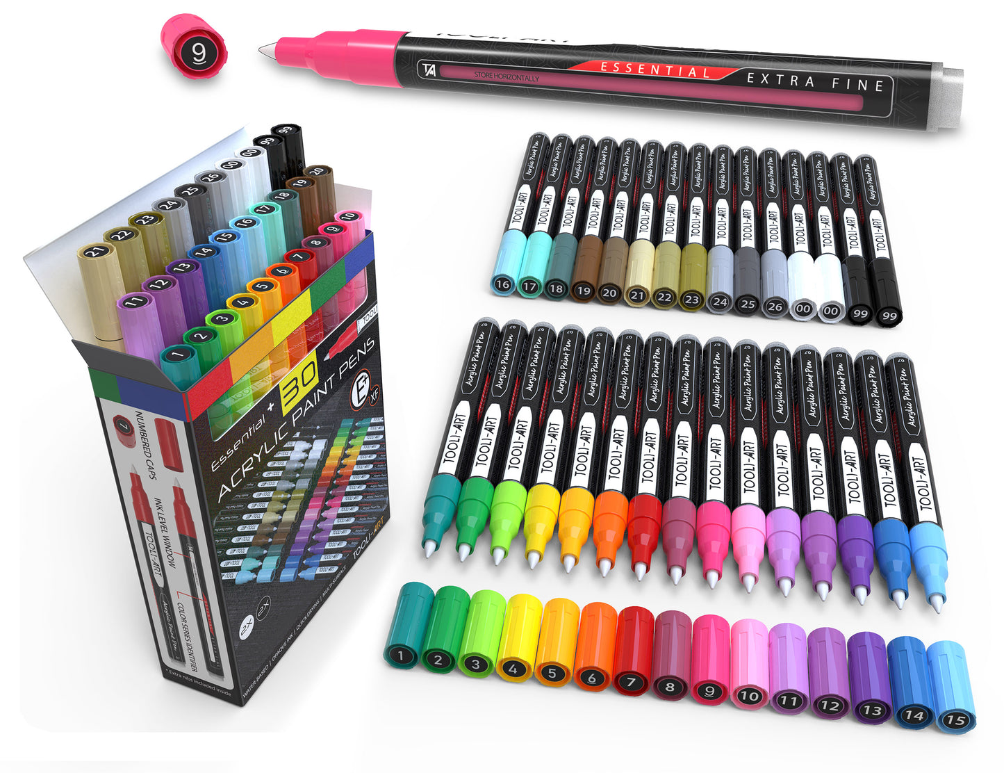 30 Essential Acrylic Paint Pens Assorted Color Set (0.7mm EXTRA FINE)