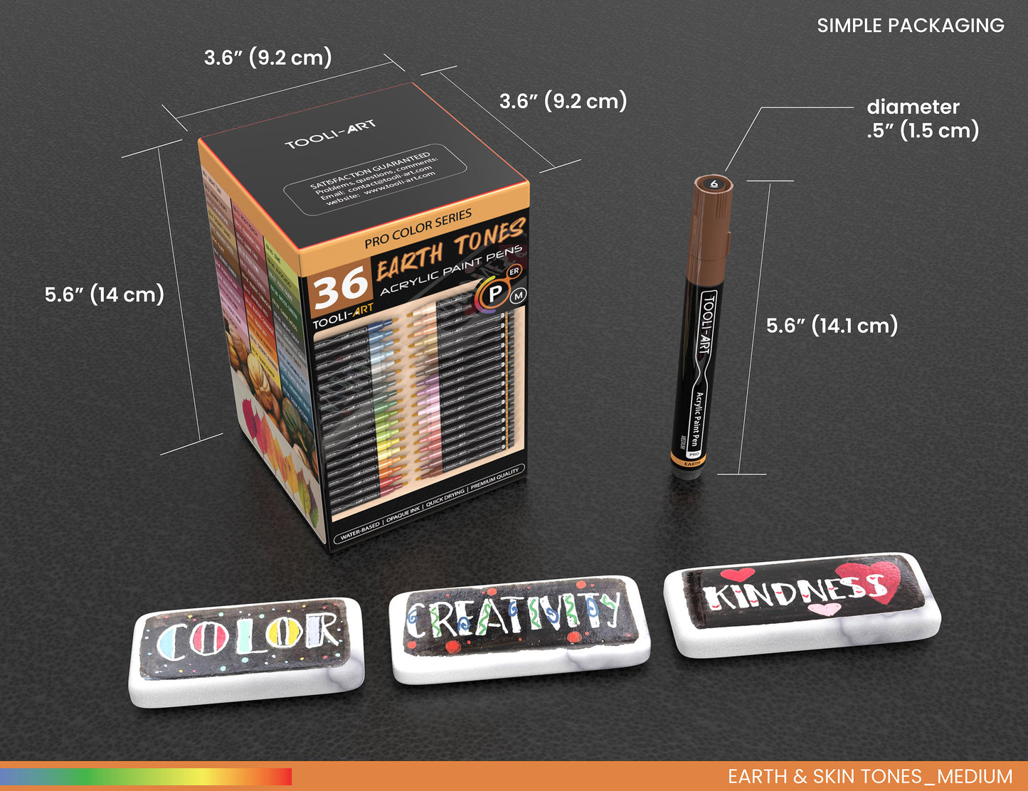 36 Acrylic Paint Pens Skin and Earth Tones (Pro Color Series Marker Set) (3mm MEDIUM)