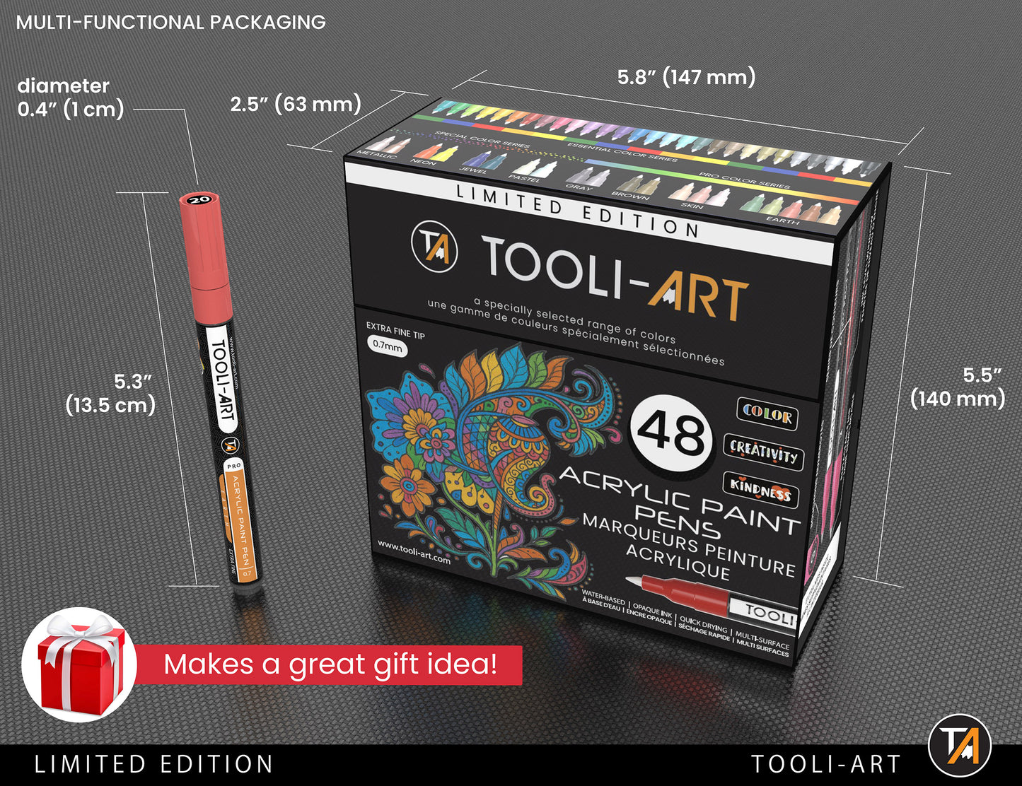TOOLI-ART Acrylic Paint Pens 48 Markers Set Assorted Colors Limited Edition 0.7mm Extra Fine Tip