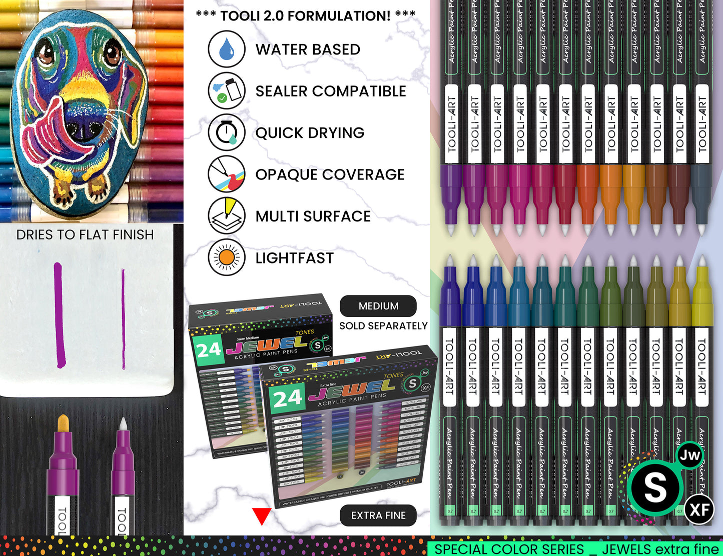 24 Jewel Dark Tones Acrylic Paint Pens Special Color Series Markers Set (0.7mm EXTRA FINE)