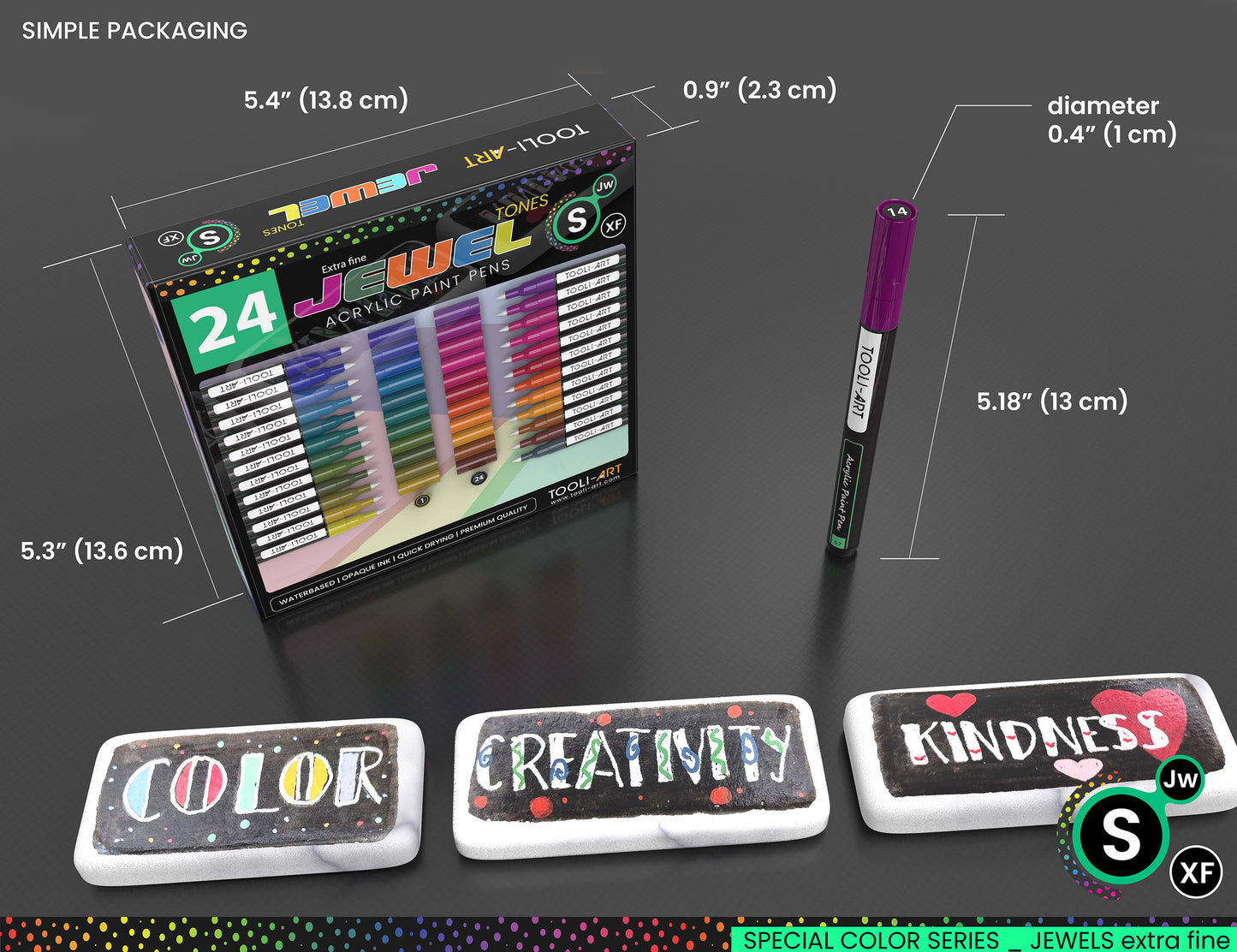 24 Jewel Dark Tones Acrylic Paint Pens Special Color Series Markers Set (0.7mm EXTRA FINE)