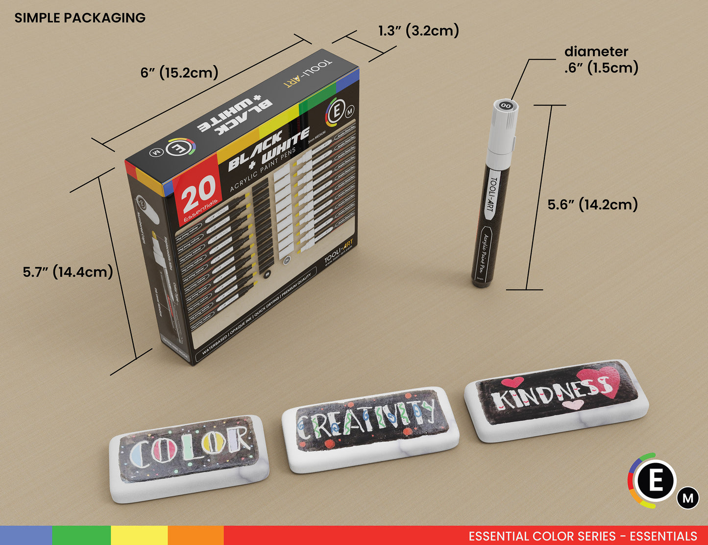 20 Black And White Acrylic Paint Markers Paint Pens Set (3mm MEDIUM)