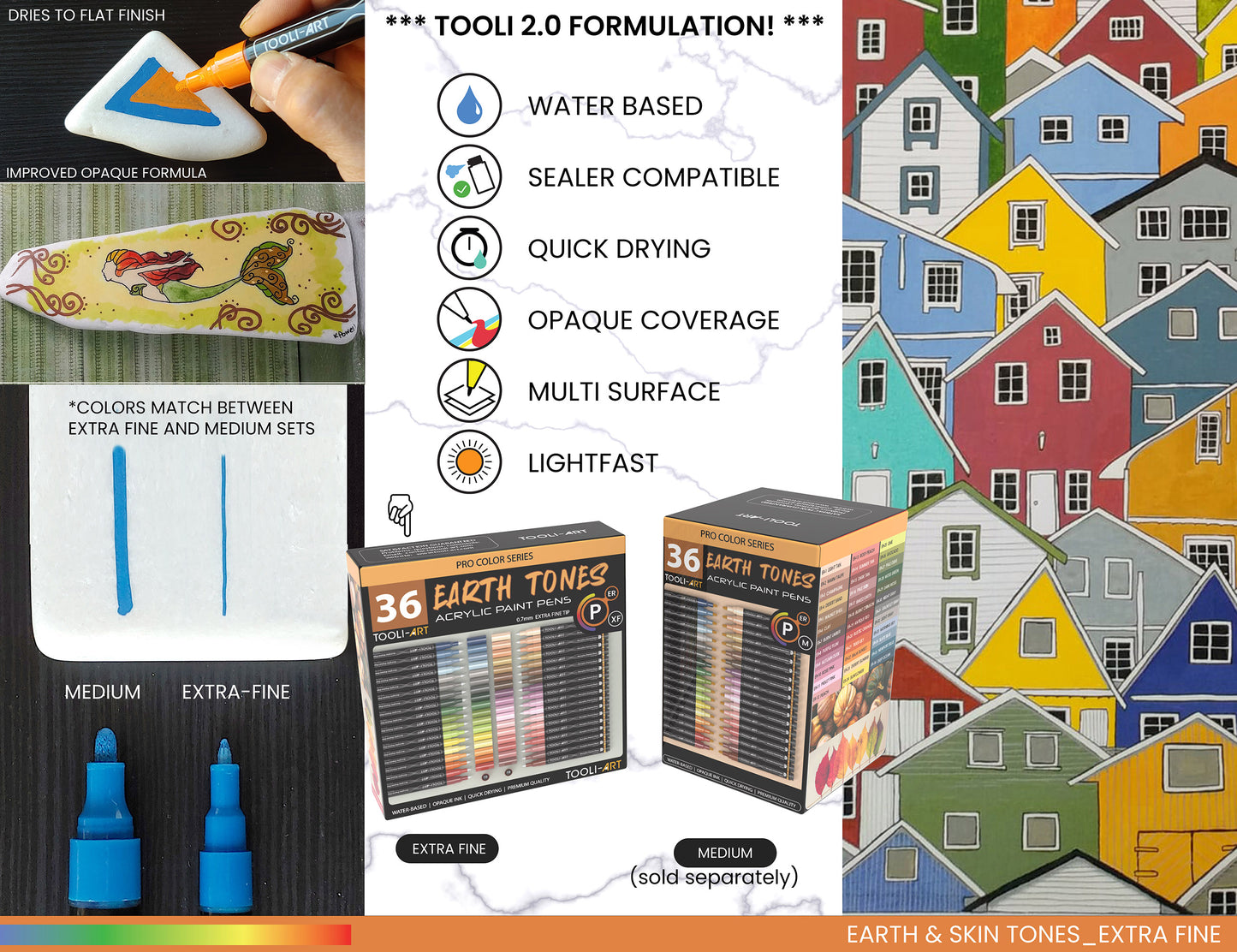 36 Acrylic Paint Pens Skin and Earth Tones (Pro Color Series Marker Set) (0.7mm EXTRA FINE)