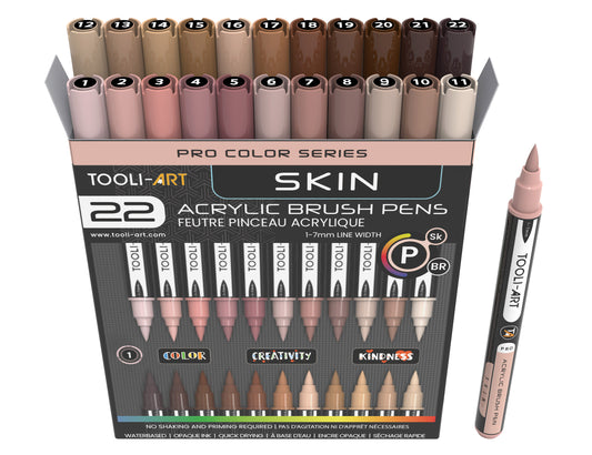 22 Flexible Brush Tip Acrylic Paint Pens Markers Set 1-7mm (SKIN)