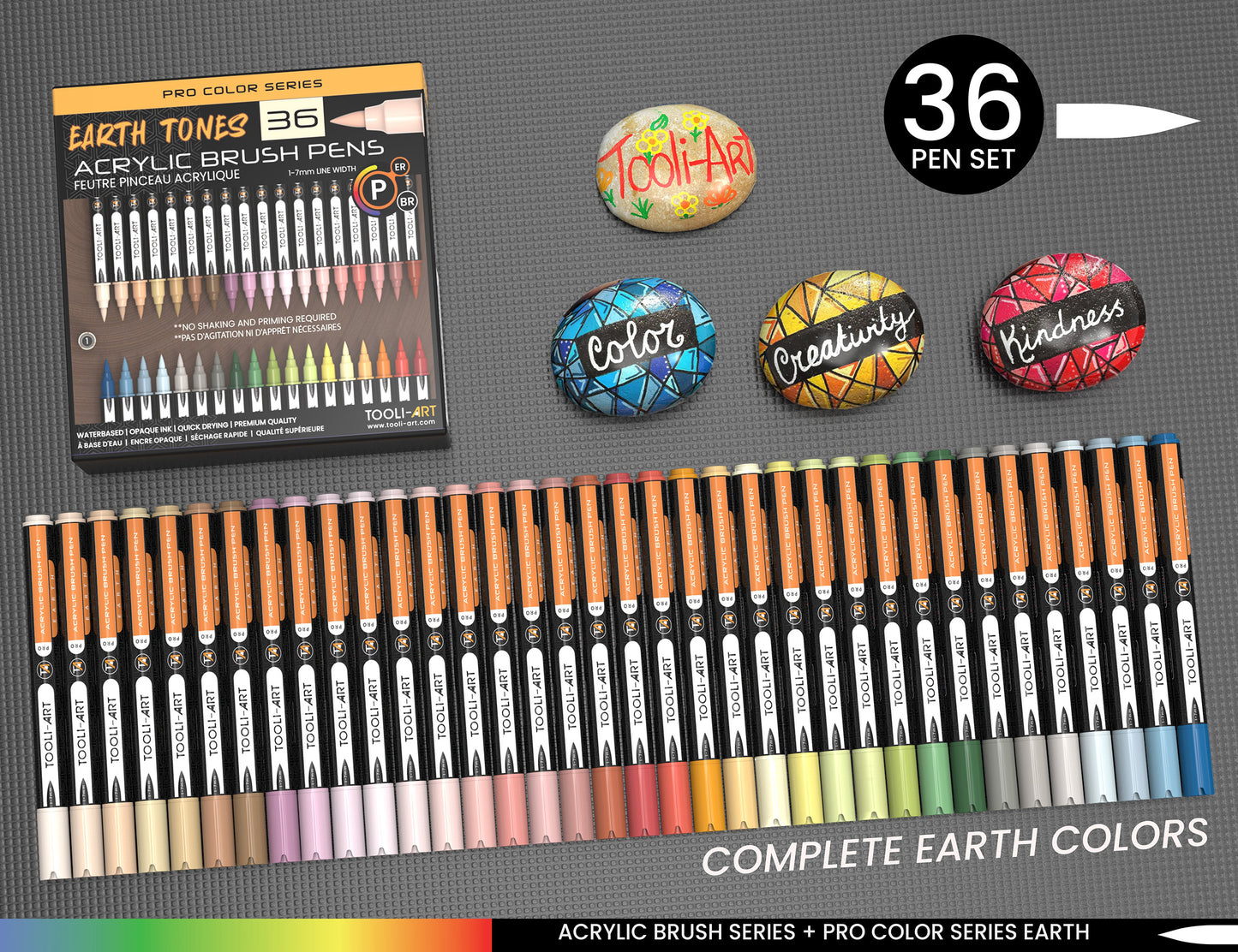 36 Earth Tones Flexible Brush Tip Acrylic Paint Pens Markers Set 1-7mm