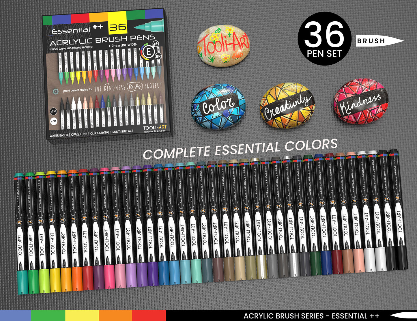 36 Flexible Brush Tip Acrylic Paint Pens Markers Set 1-7mm
