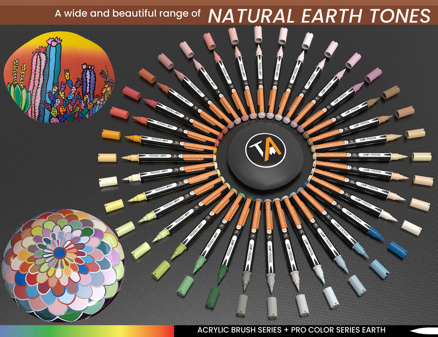 36 Earth Tones Flexible Brush Tip Acrylic Paint Pens Markers Set 1-7mm