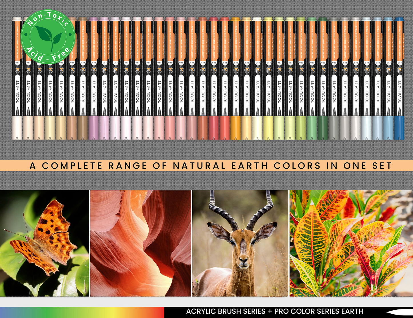 36 Earth Tones Flexible Brush Tip Acrylic Paint Pens Markers Set 1-7mm