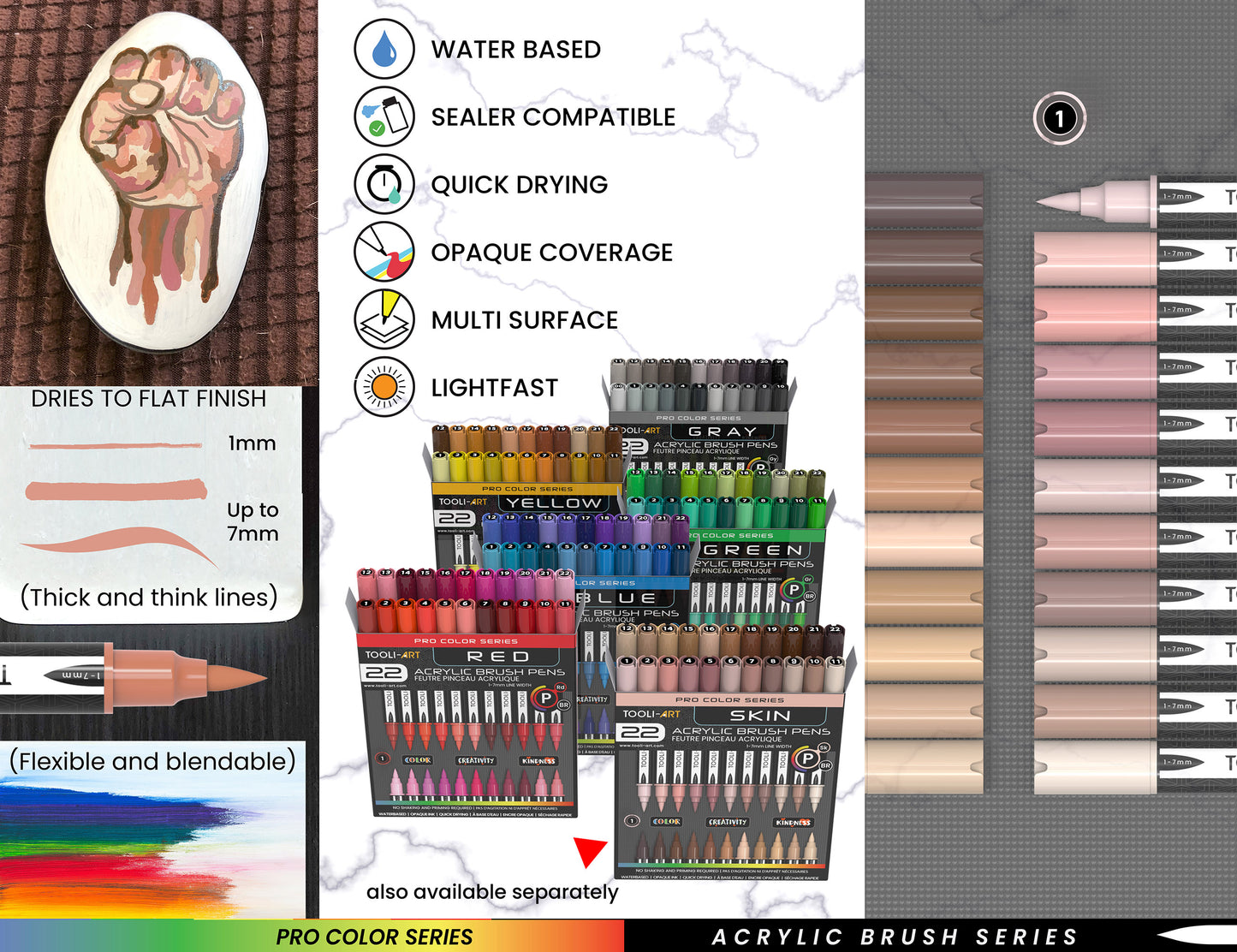 22 Flexible Brush Tip Acrylic Paint Pens Markers Set 1-7mm (SKIN)