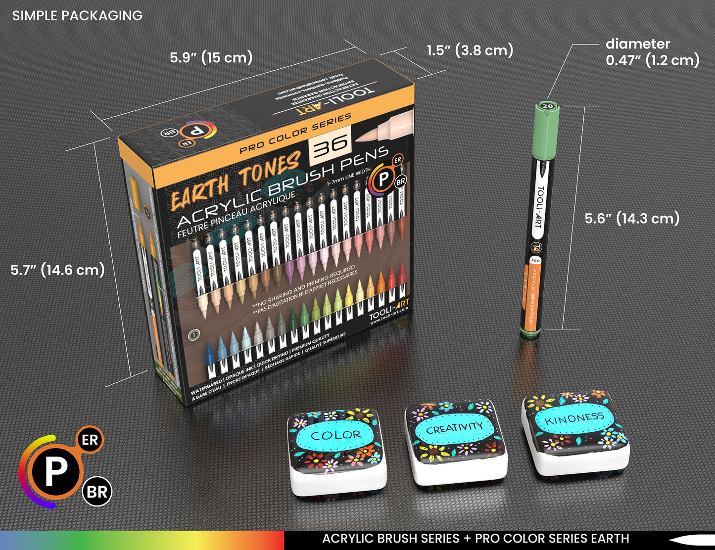 36 Earth Tones Flexible Brush Tip Acrylic Paint Pens Markers Set 1-7mm