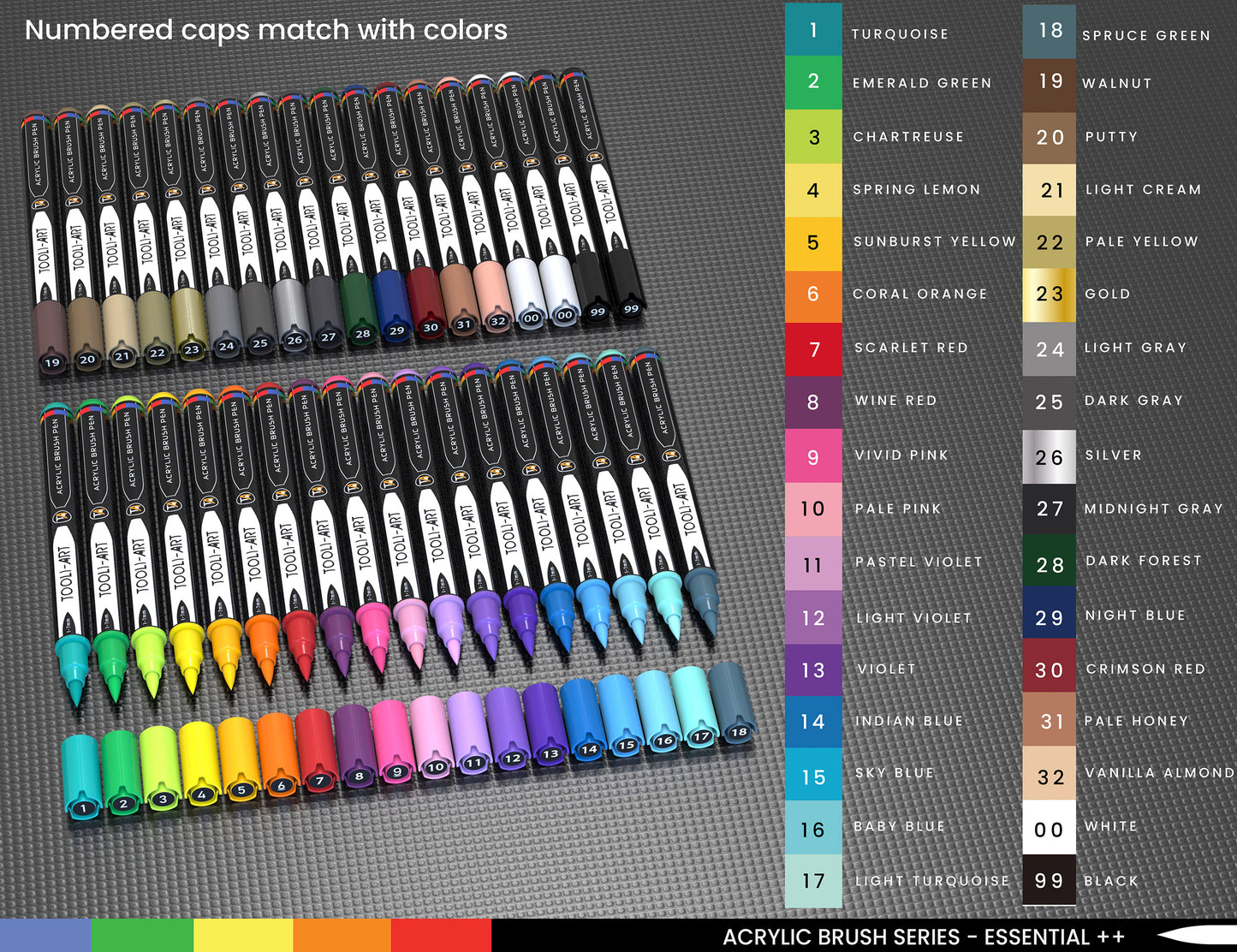 36 Flexible Brush Tip Acrylic Paint Pens Markers Set 1-7mm