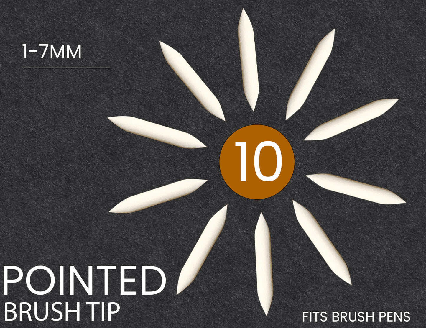 10 Replacement POINTED BRUSH Nibs For Tooli-Art Brush Paint Pens