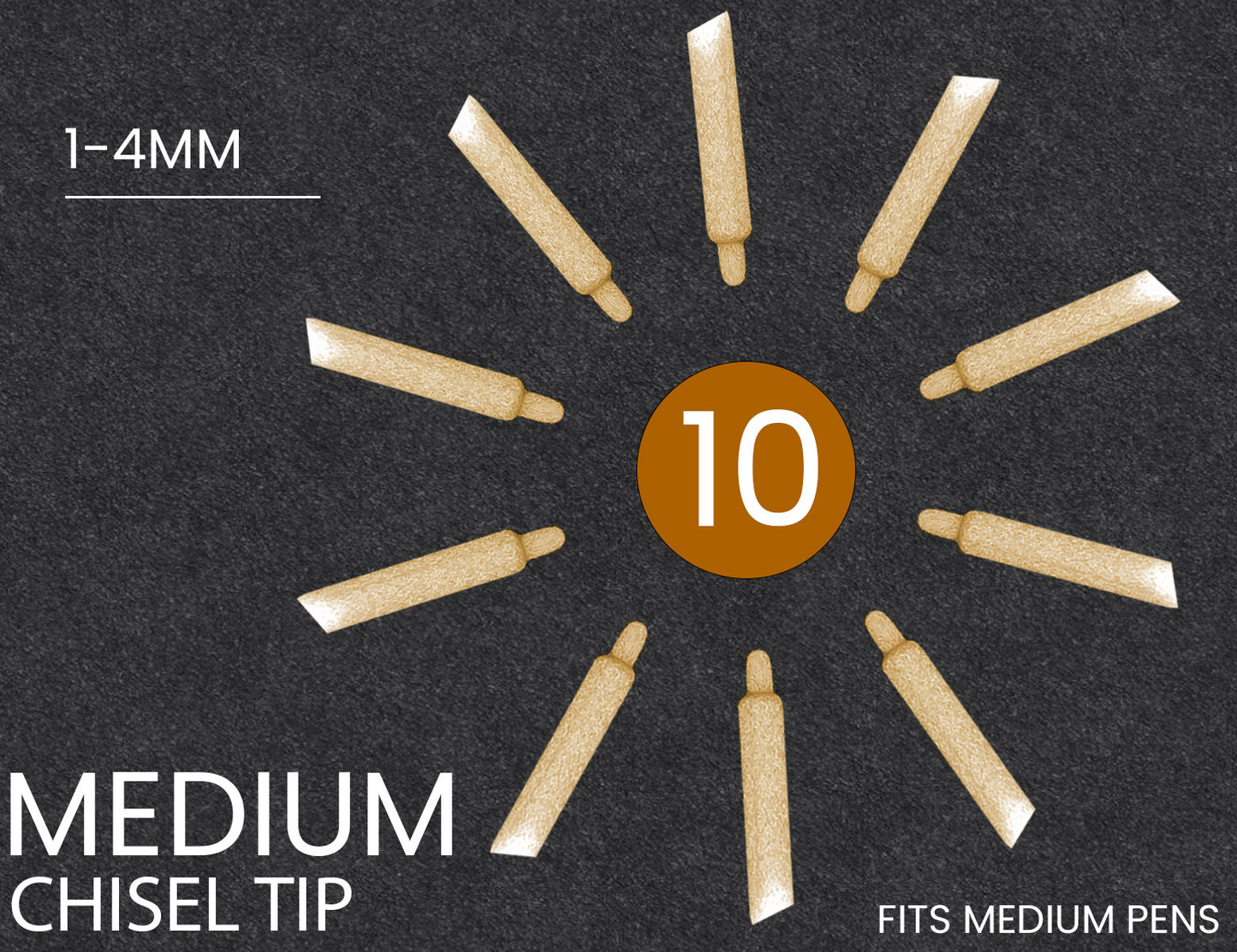 10 Replacement CHISEL Nibs For Tooli-Art MEDIUM Paint Pens - 3.0MM