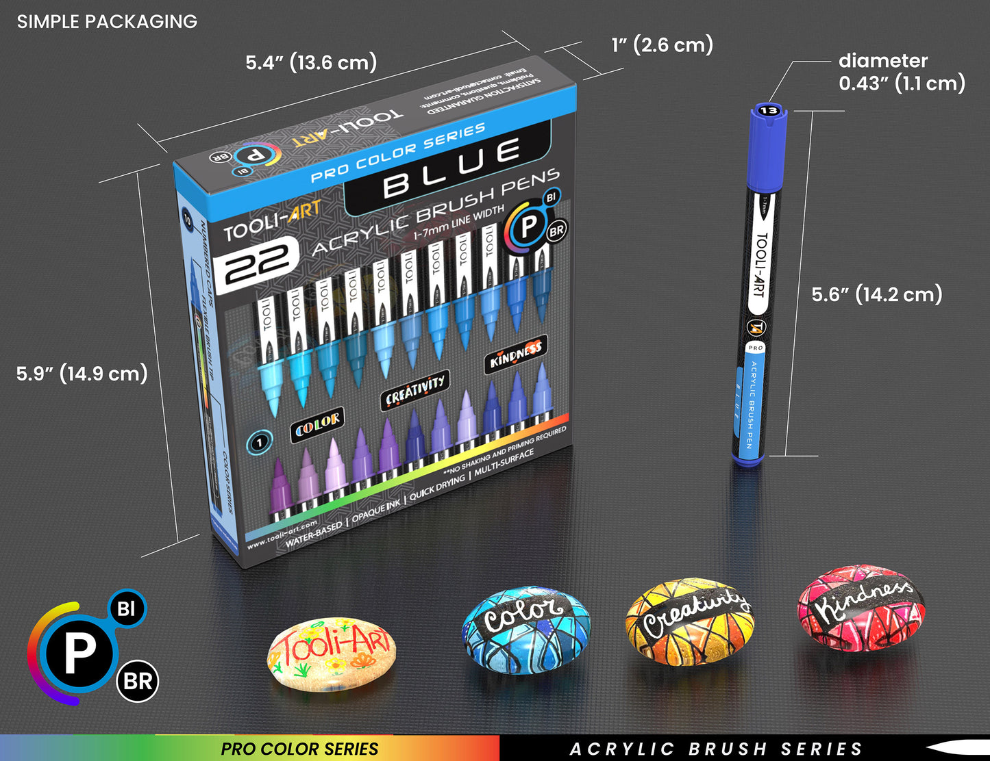 22 Flexible Brush Tip Acrylic Paint Pens Markers Set 1-7mm (BLUE)