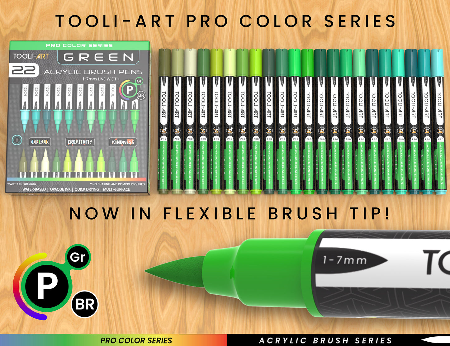 22 Flexible Brush Tip Acrylic Paint Pens Markers Set 1-7mm (GREEN)