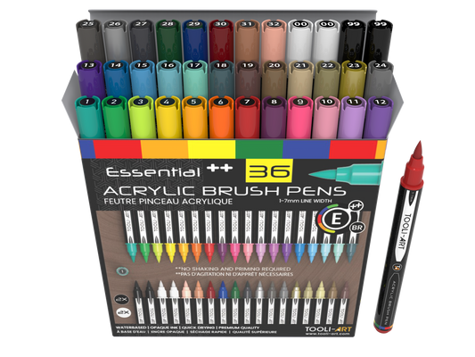 36 Flexible Brush Tip Acrylic Paint Pens Markers Set 1-7mm