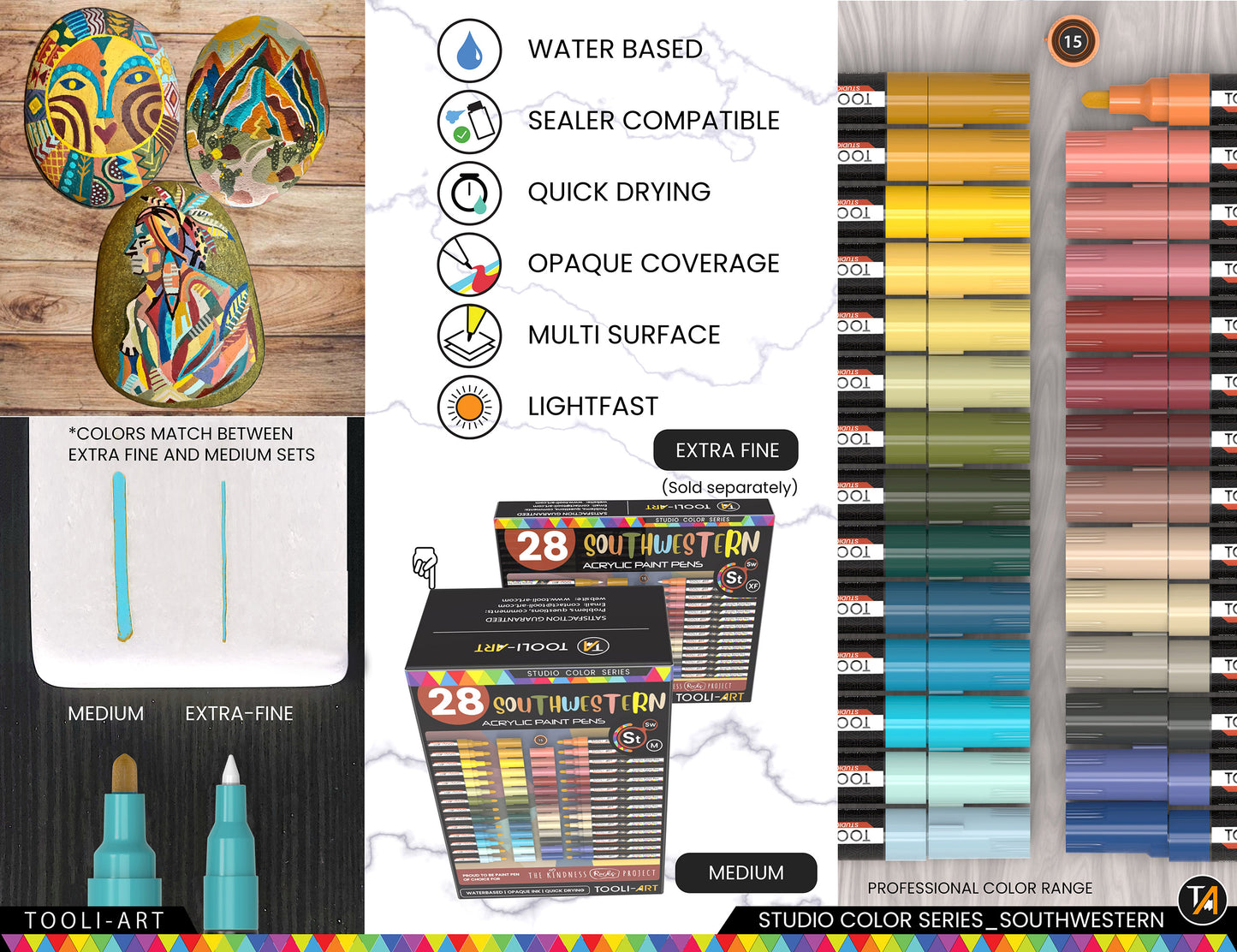 28 Southwestern Colors Acrylic Paint Pens Markers Set 3mm Medium